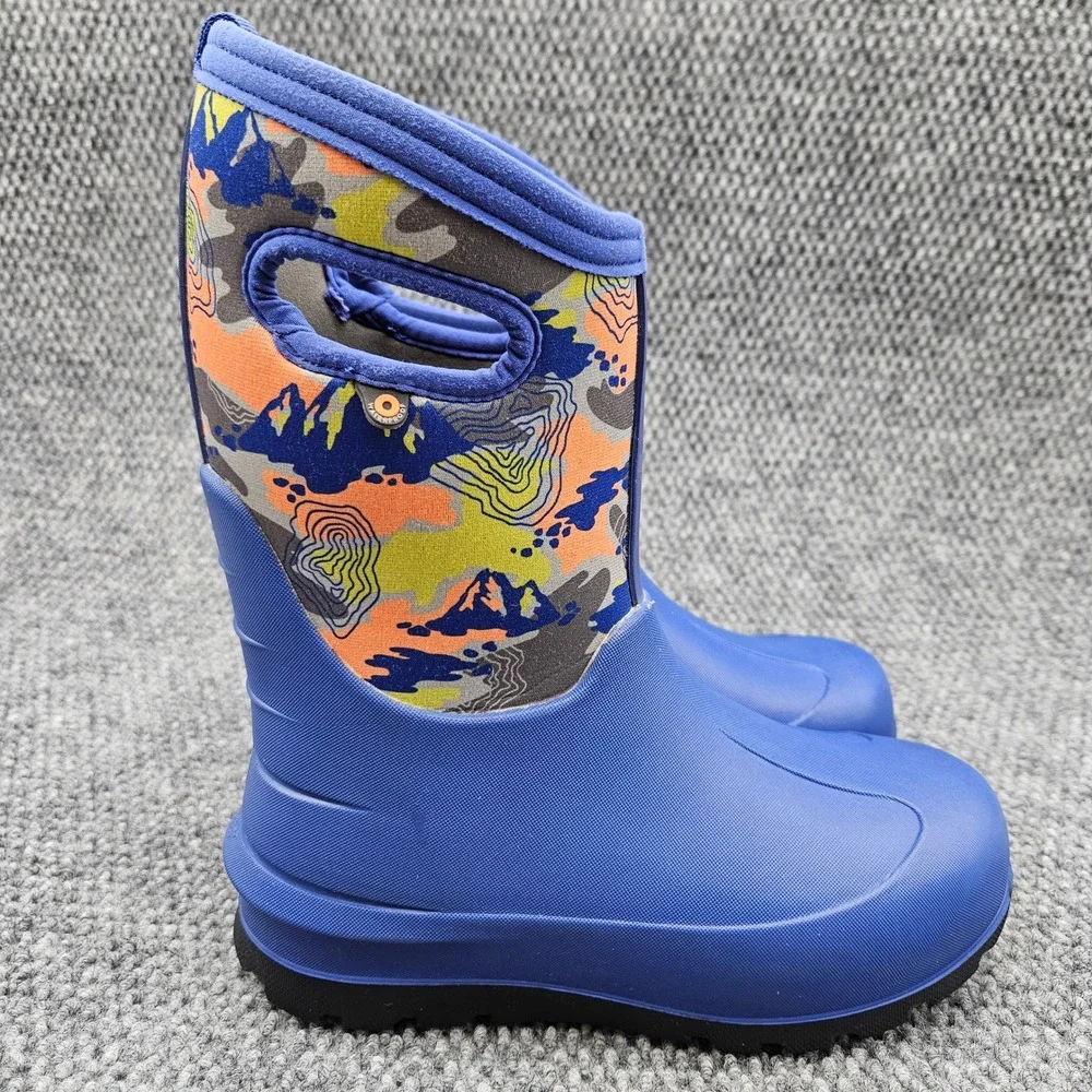 Bogs (Kids Youth 3) Blue Neo Classic Topo Waterproof Insulated Winter Rain Boots